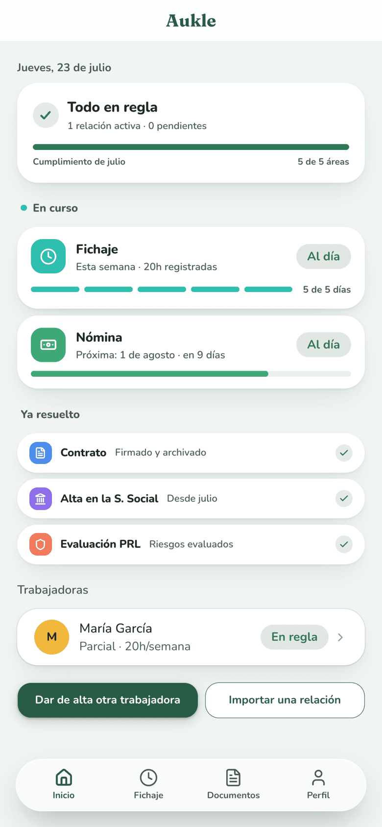 Captura del panel principal de la app
